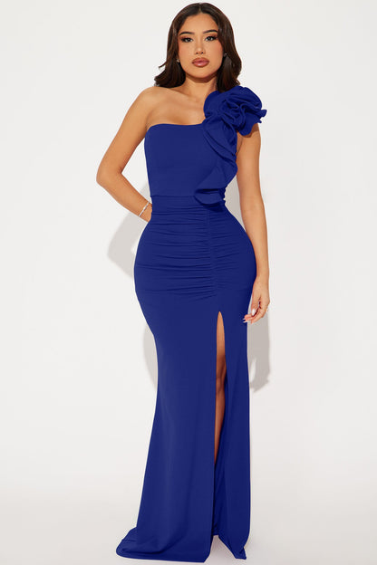 Kaylie Ruffle Crepe Gown - Navy