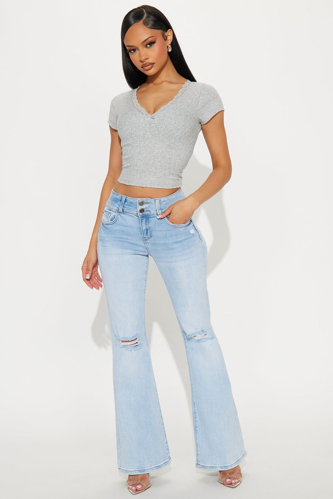 Take A Trip Ripped Flare Jeans - Light Wash
