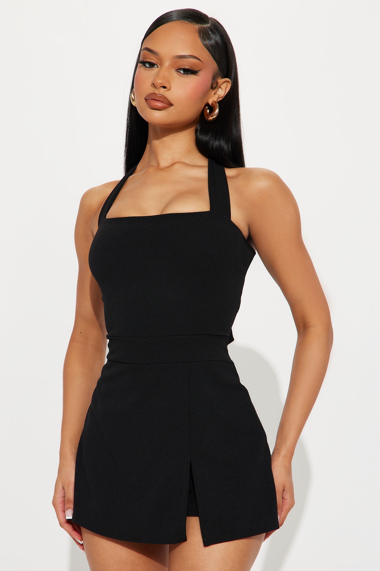 First Time Here Crepe Skort Romper - Black