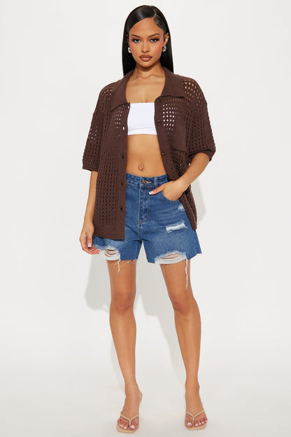 Endless Summer Days Crochet Shirt - Brown