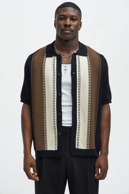 Blane Stripe Short Sleeve Knitted Shirt - Black/combo