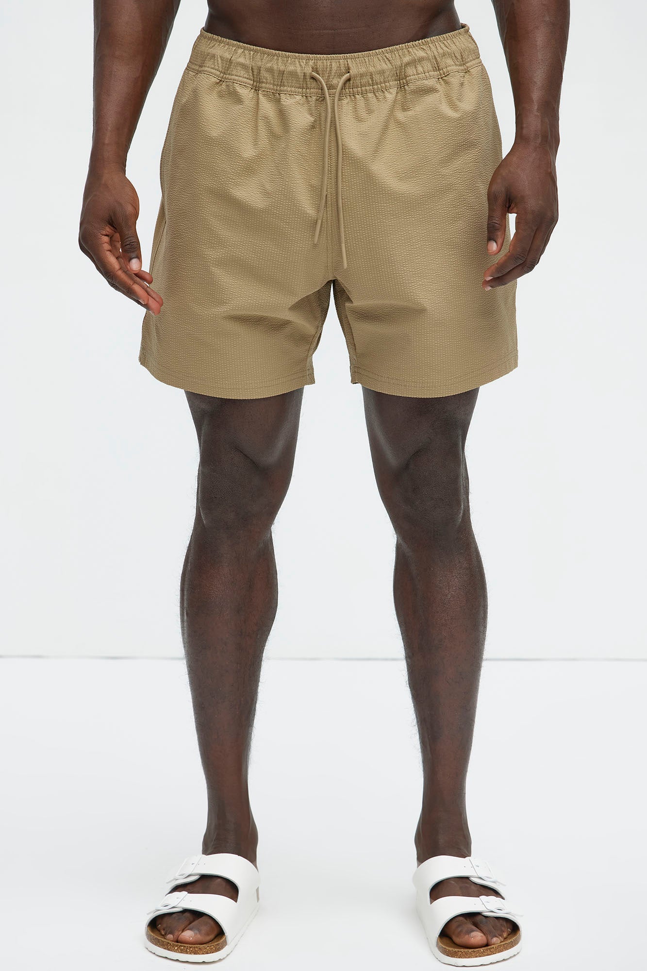 Seersucker Swim Trunk 6″ - Khaki