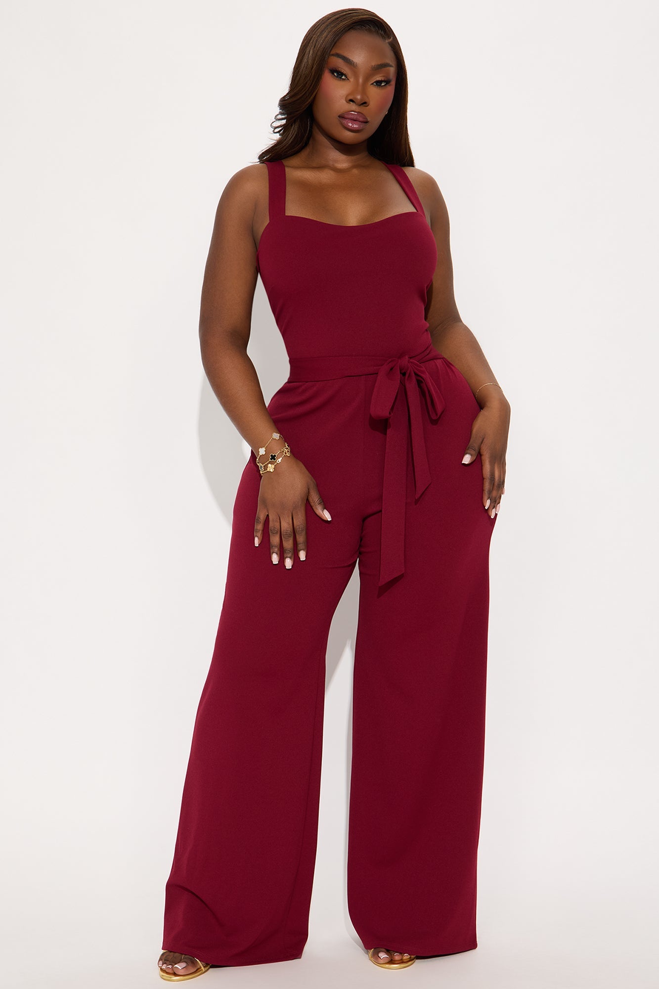 Theya Crepe Wide Leg Jumpsuit - Wine