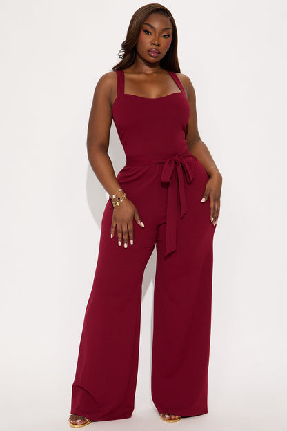 Theya Crepe Wide Leg Jumpsuit - Wine