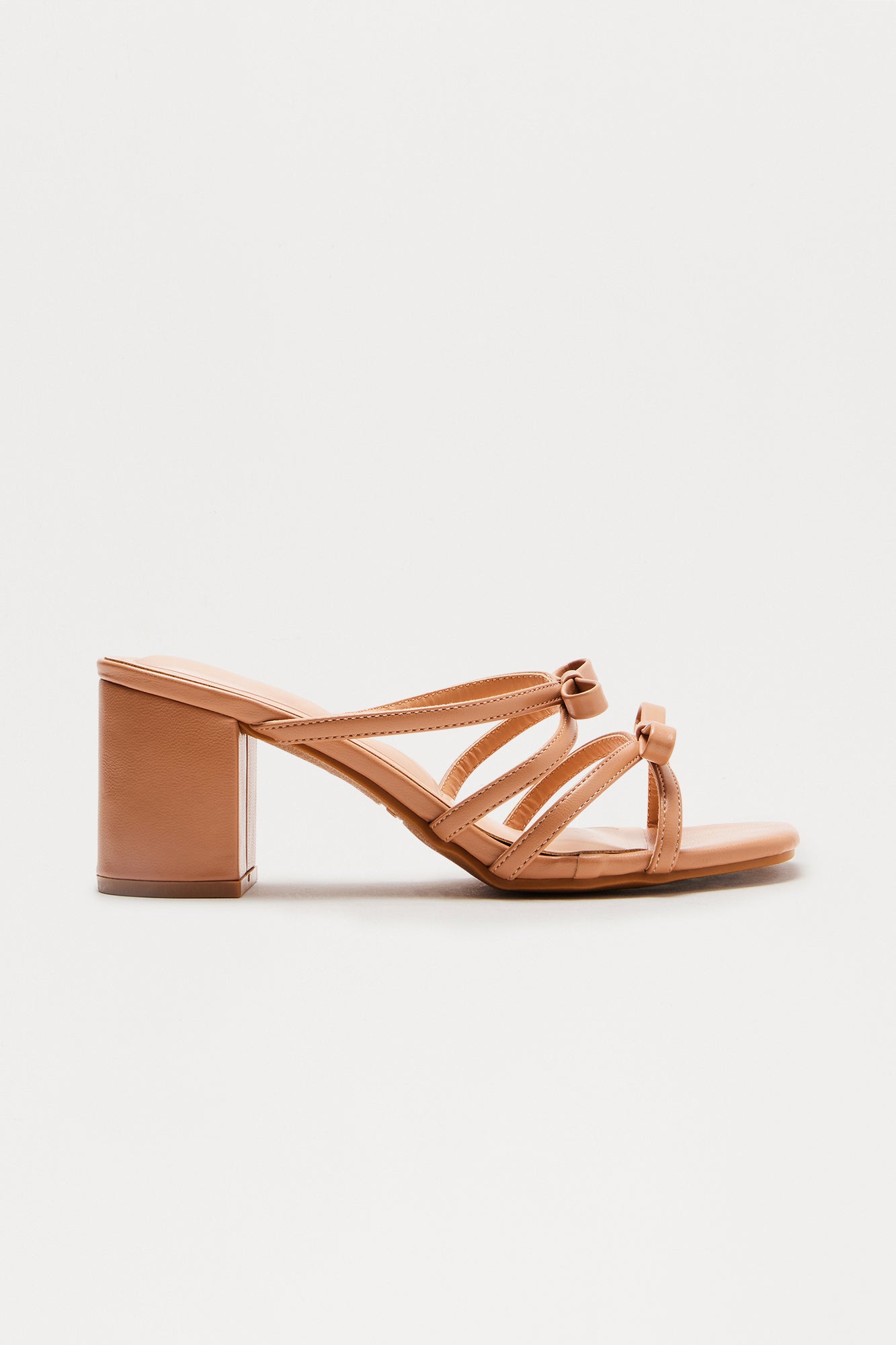 Miley Bow Block Mid Heels - Camel