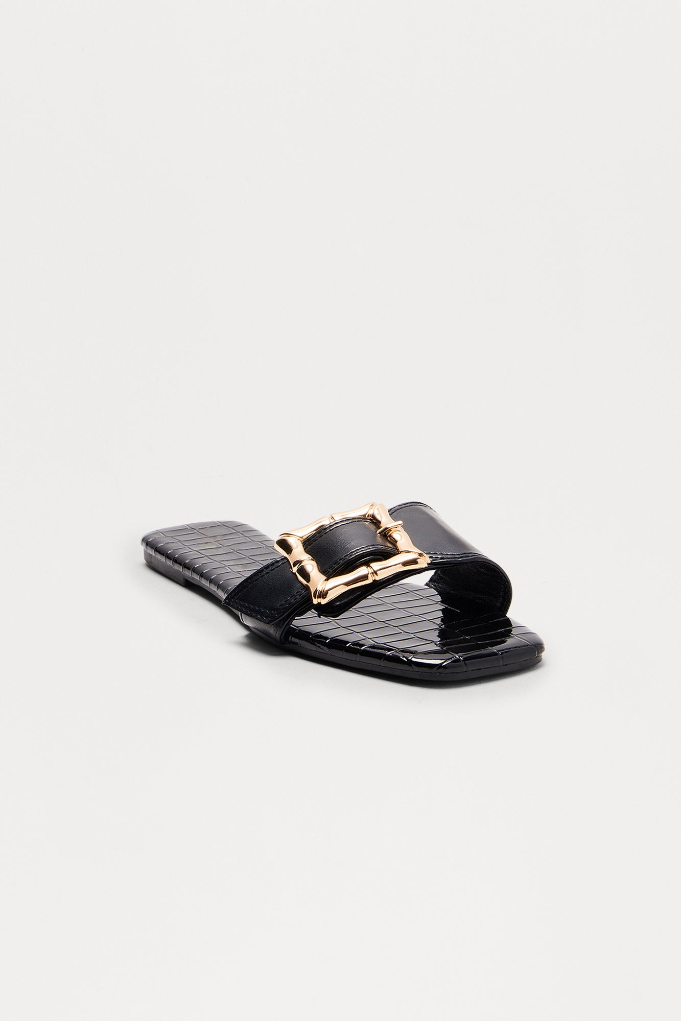 Lenny Buckle Faux Leather Croc Sandals - Black