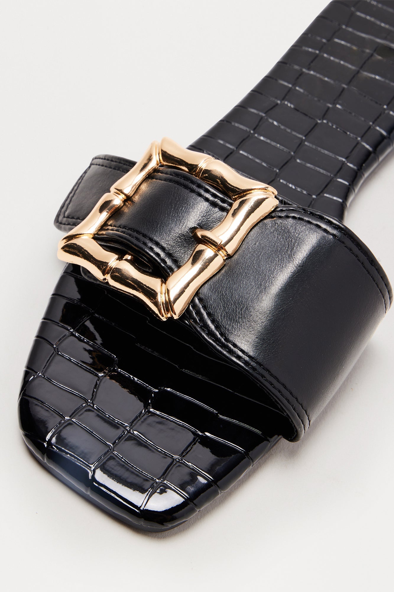 Lenny Buckle Faux Leather Croc Sandals - Black