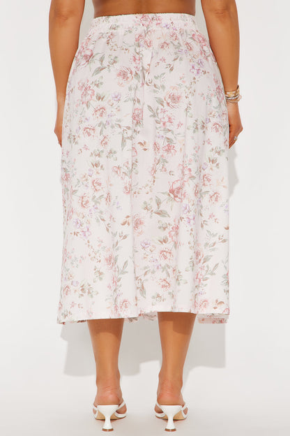 Amara Floral Poplin Midi Skirt - Pink