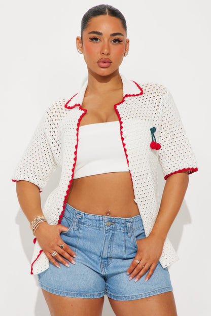 Give Me Cherries Crochet Shirt - White/combo