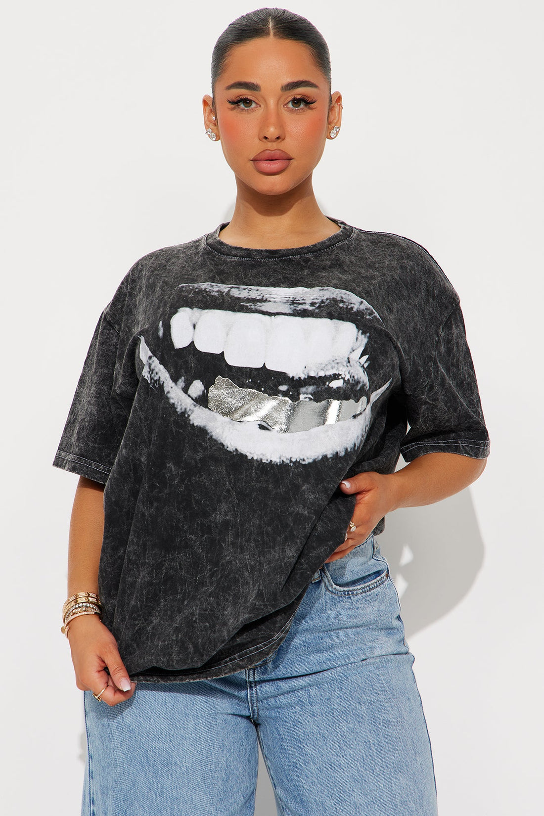 Stop &amp; Stare Grillz Washed Oversized Tee - Black