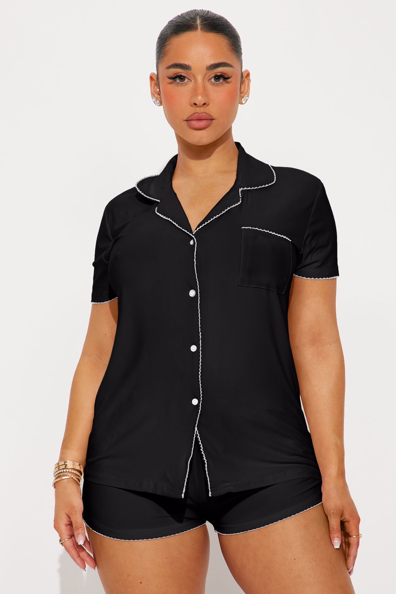 Weekends In PJ Short Set - Black