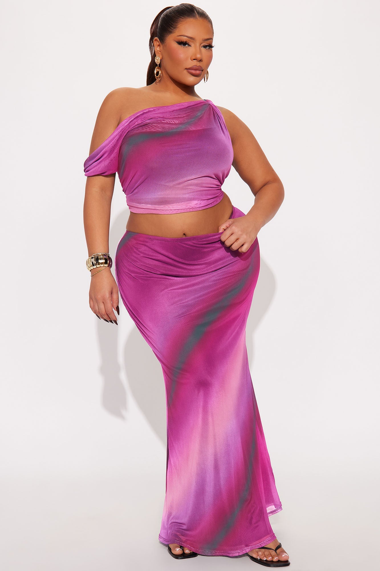 Hazel Mesh Maxi Skirt Set - Pink/combo
