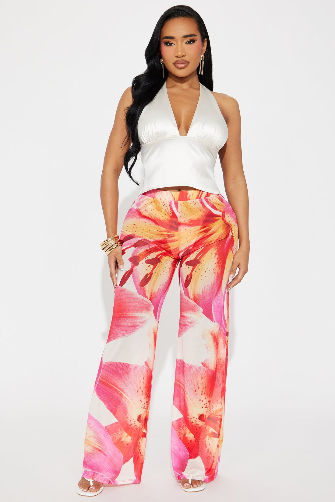 Isabella Floral Mesh Wide Leg Pant - Pink/combo