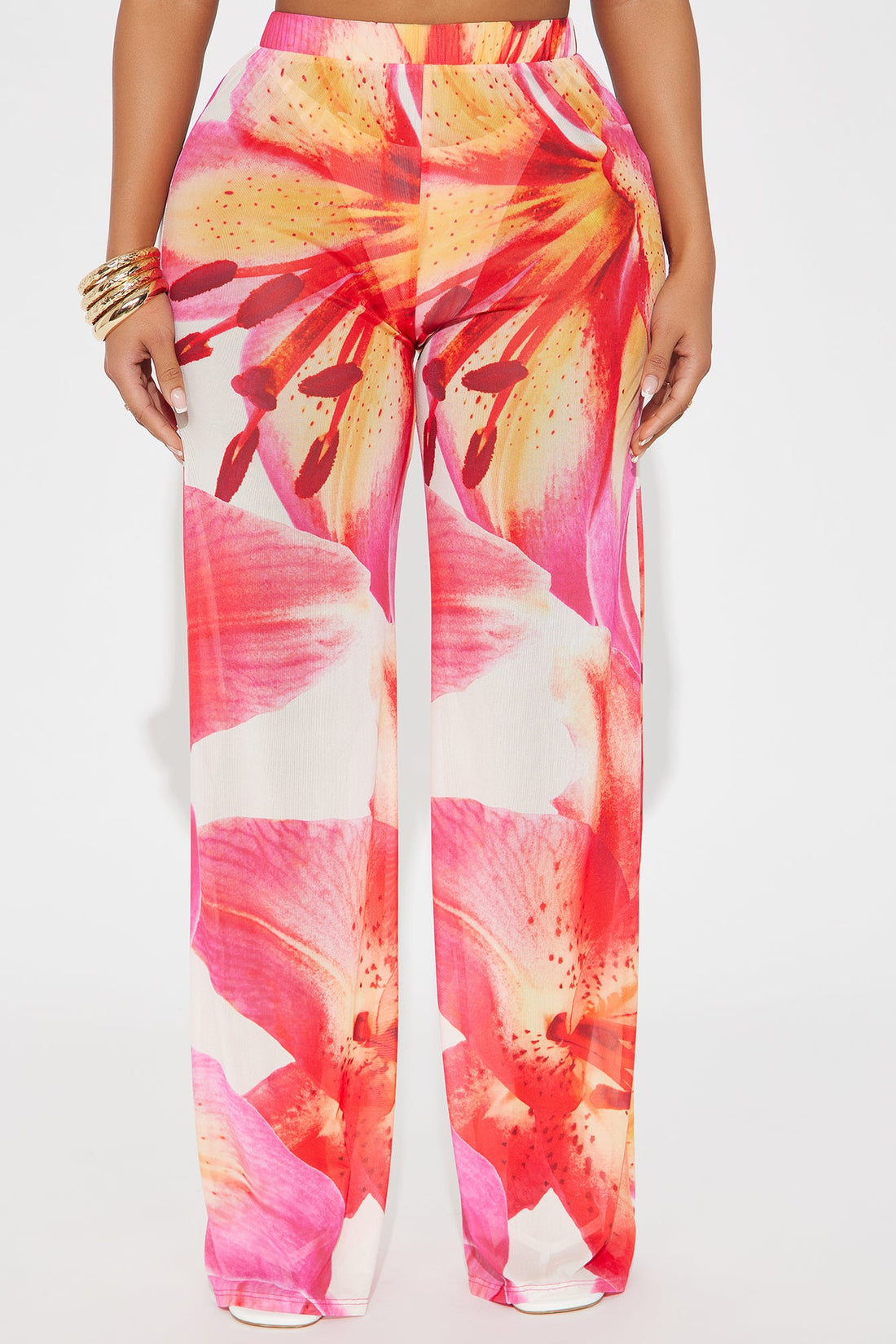 Isabella Floral Mesh Wide Leg Pant - Pink/combo