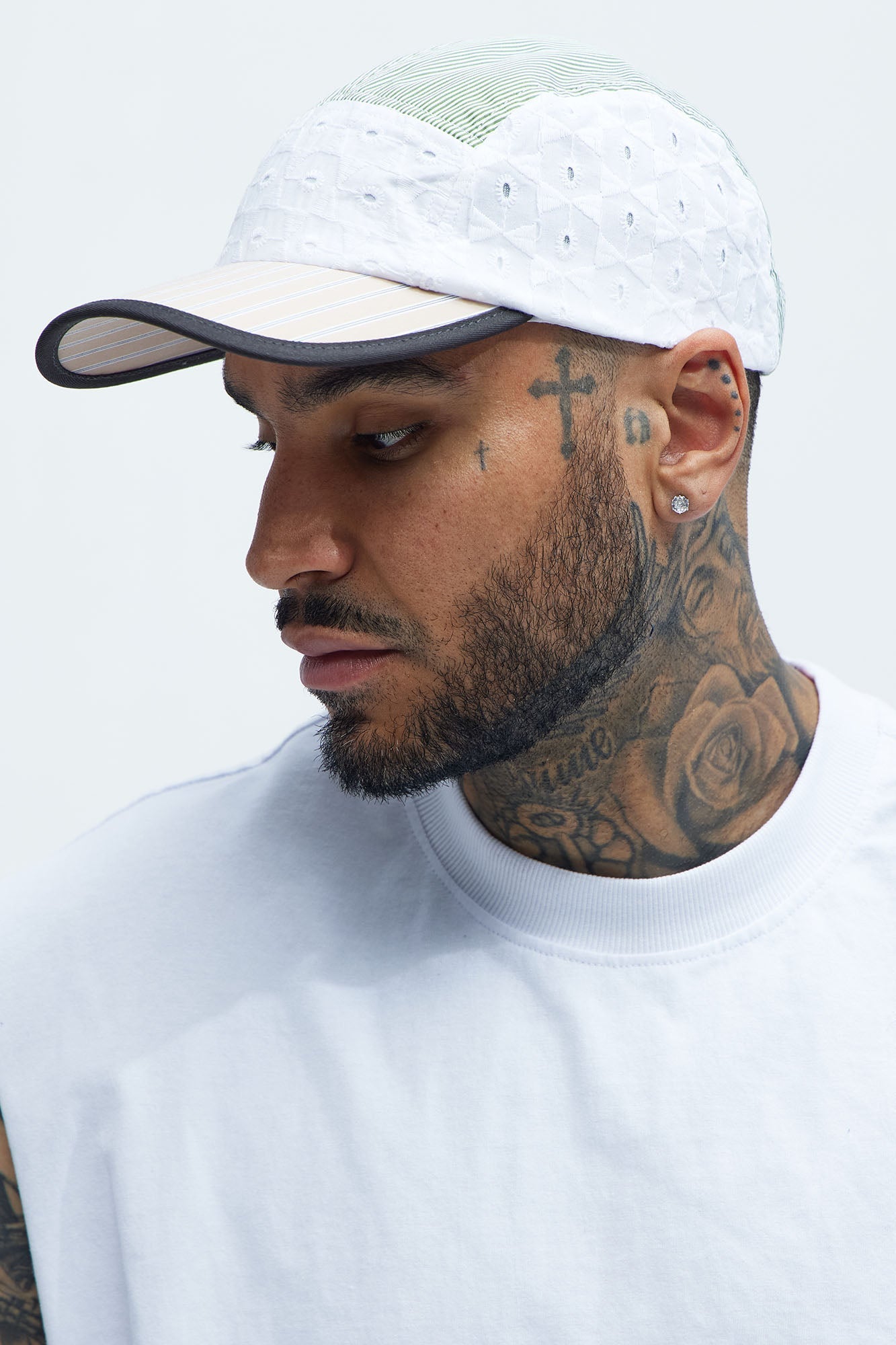 Mixed Media Eyelet 5 Panel Hat - Multi Color