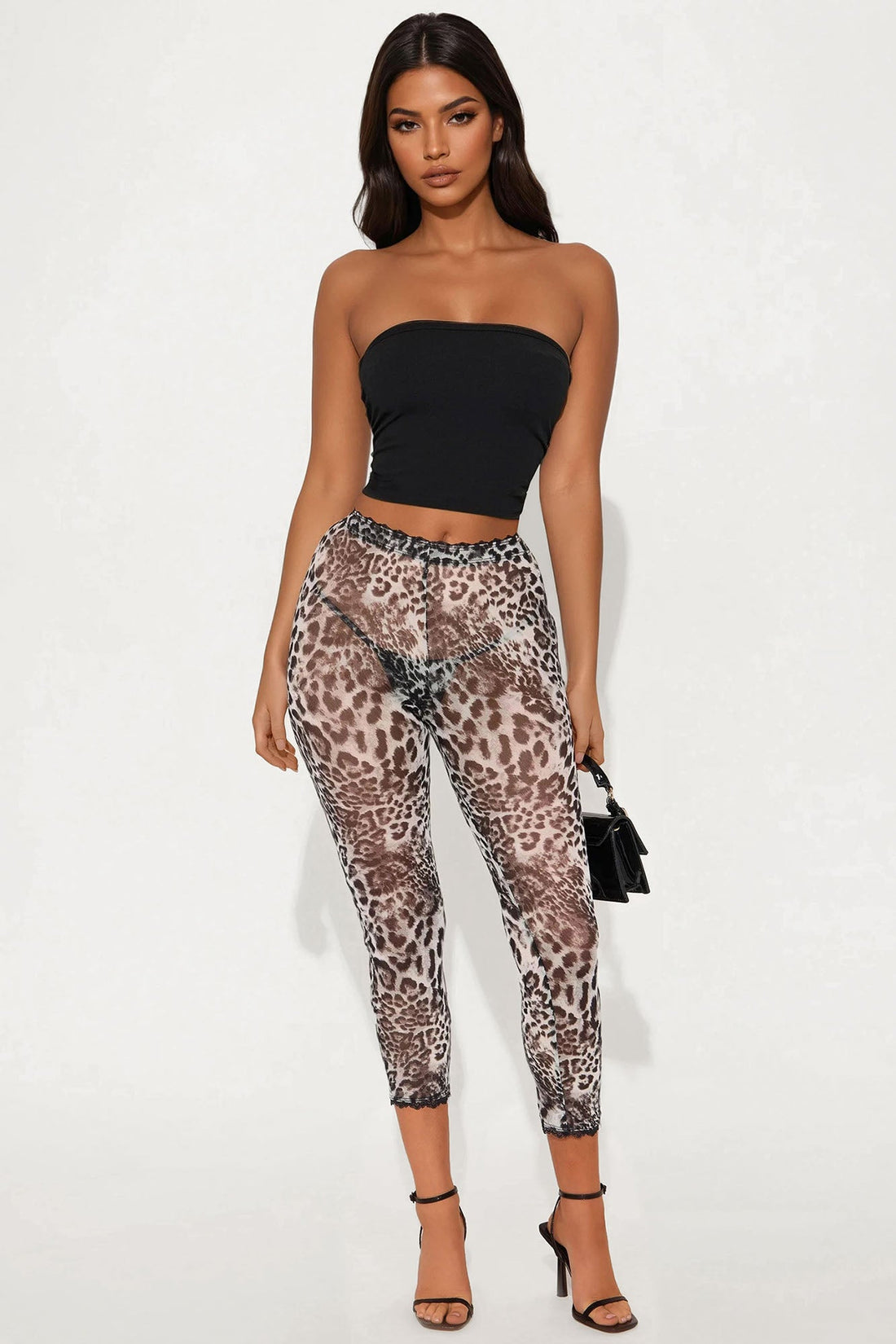Mila Animal Print Mesh Capri Legging - Black/combo