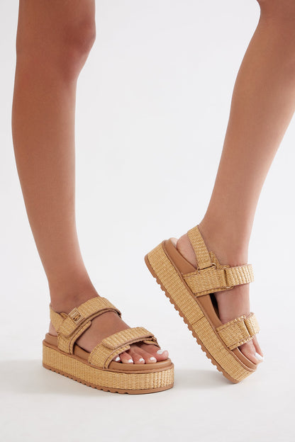 Jackson Raffia Platform Sandals - Beige