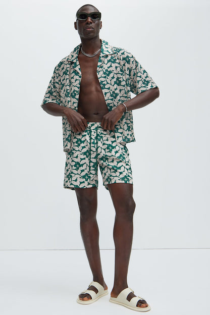 Bayou Floral Swim Mid Trunk - Green/combo