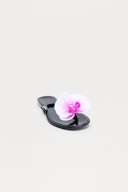 Denise Orchid Flip Flops - Black