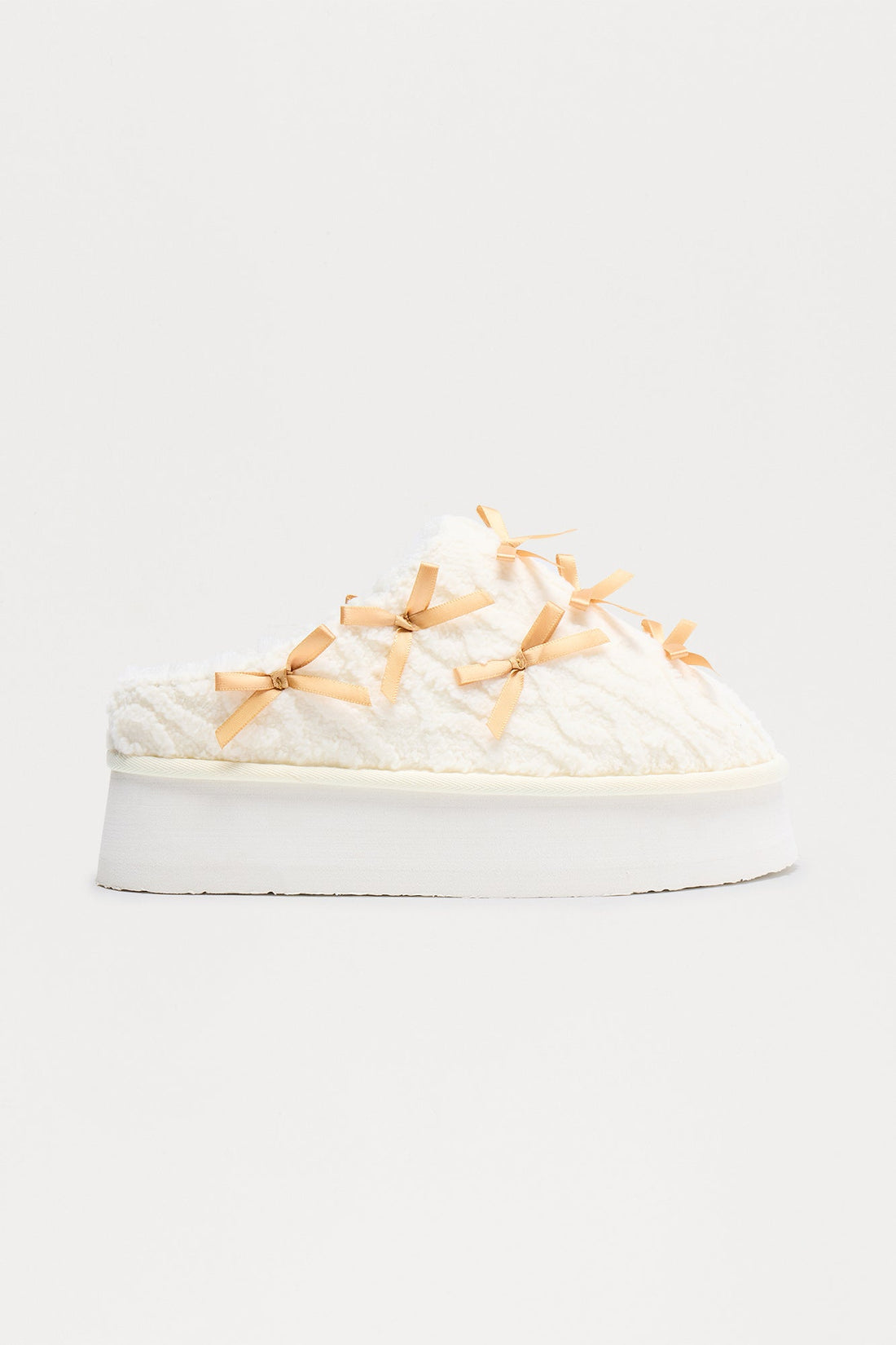 Teddy Bow Slippers - Beige