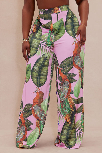 Private Island Wide Leg Satin Pant - Pink/combo