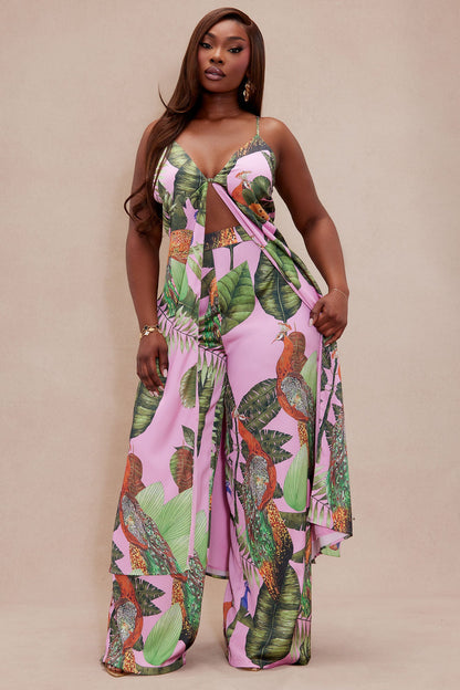 Private Island Wide Leg Satin Pant - Pink/combo