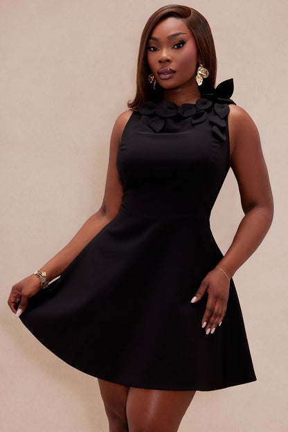 Nalani Embroidered Mini Dress - Black