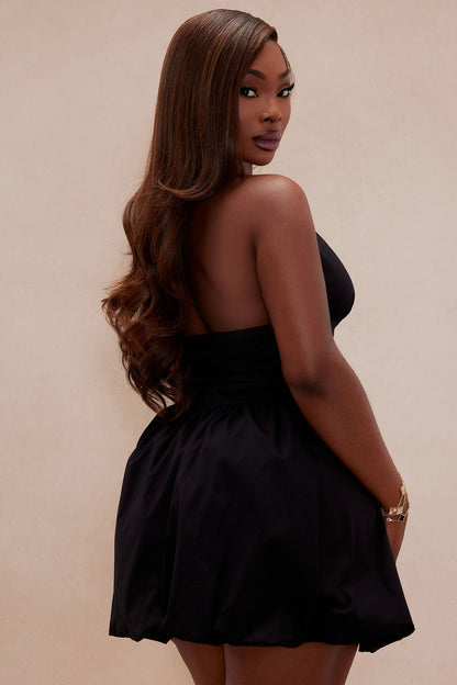 Peyton Poplin Bubble Mini Dress - Black