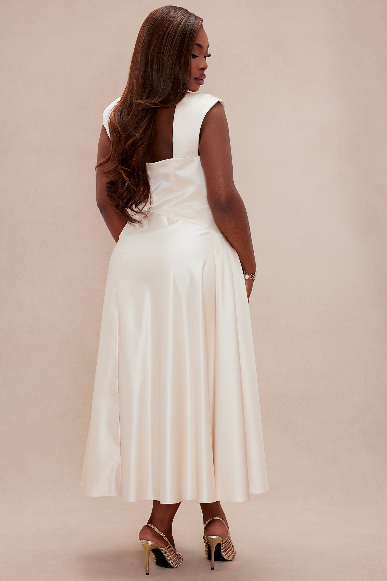 Darling Satin Midi Dress - Cream