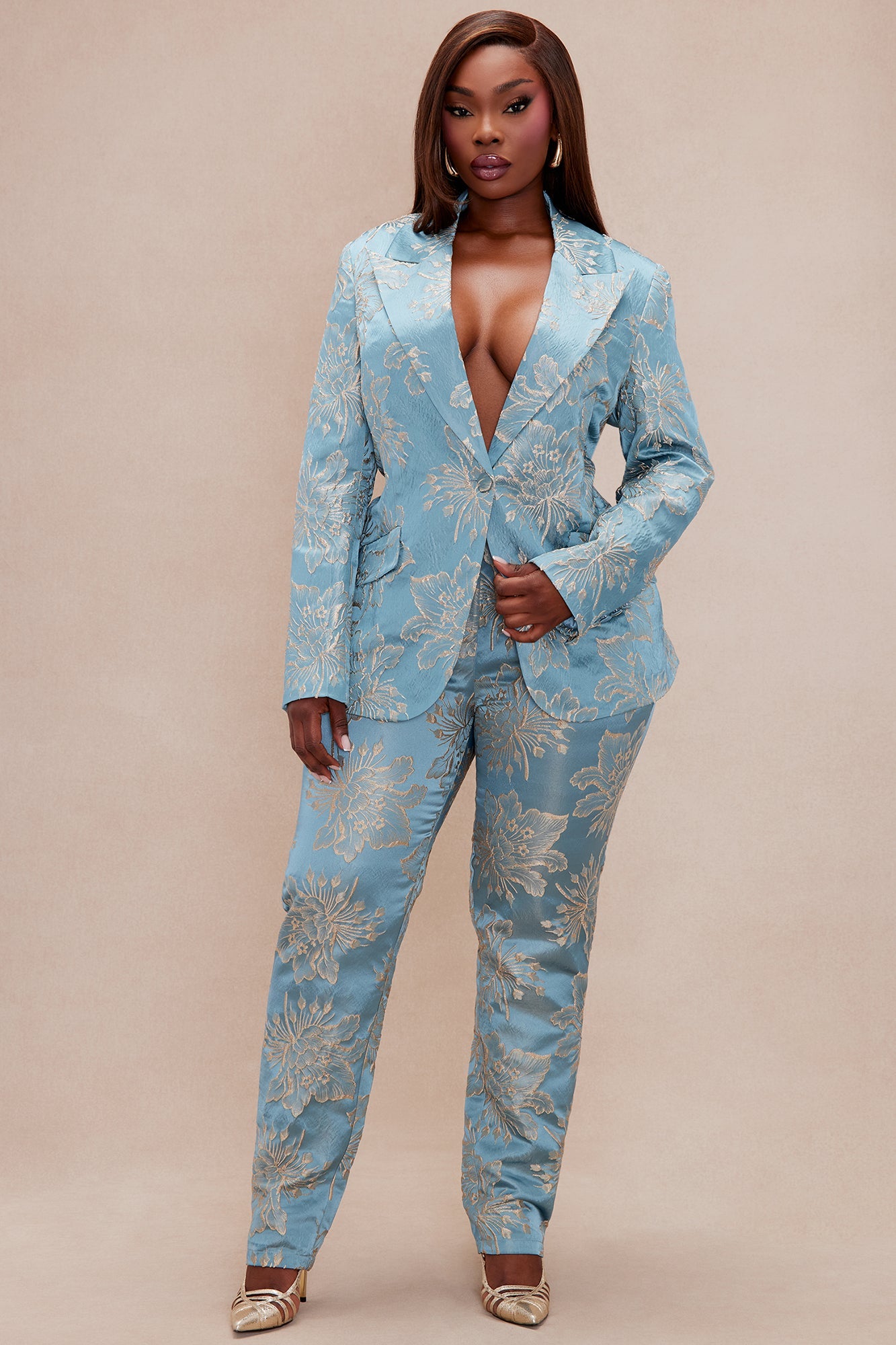Annika Satin Suit Set - Blue