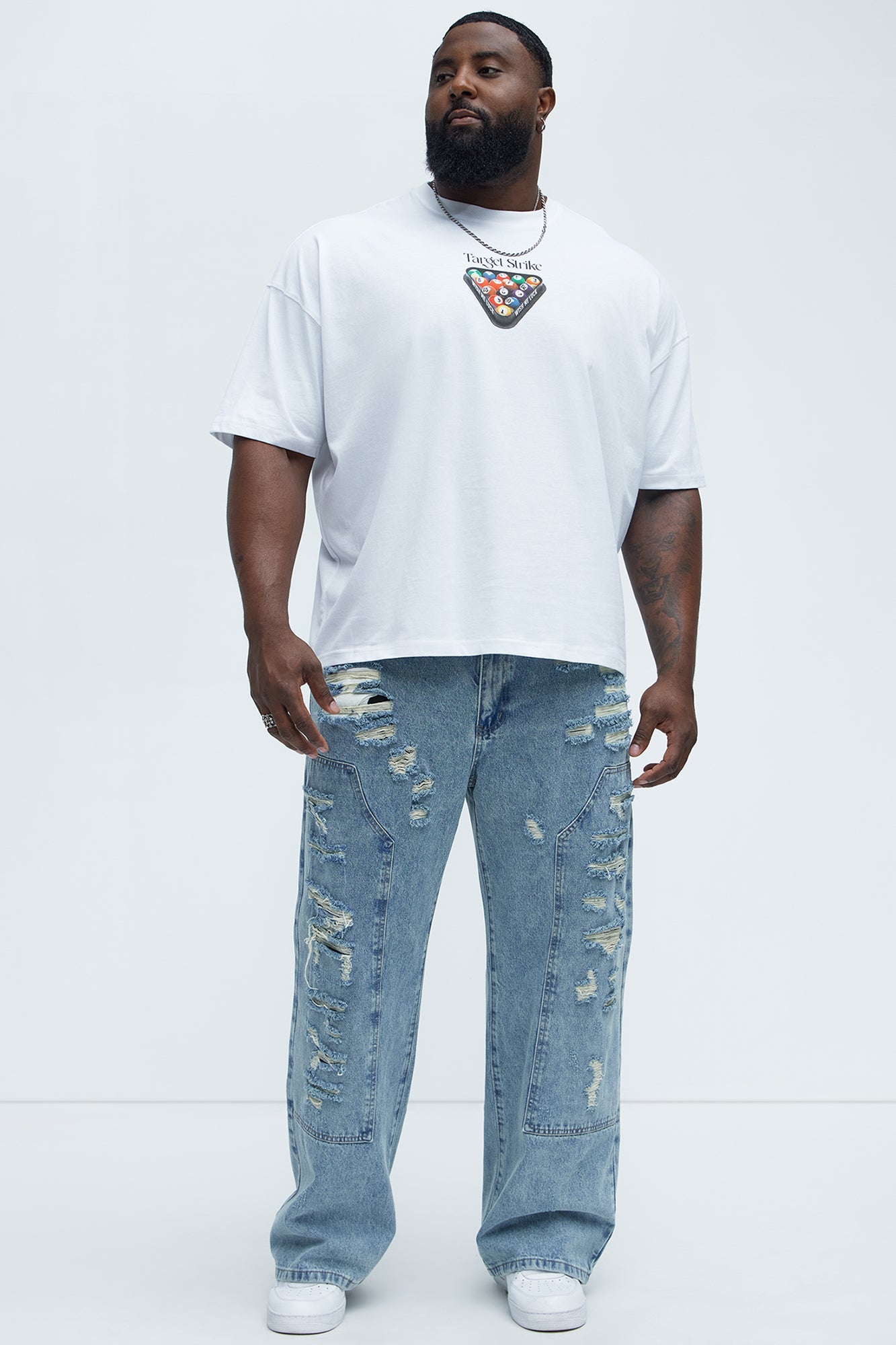 Be About It Distressed Carpenter Baggy Jeans - Light Wash