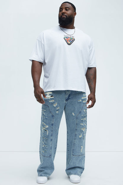 Be About It Distressed Carpenter Baggy Jeans - Light Wash