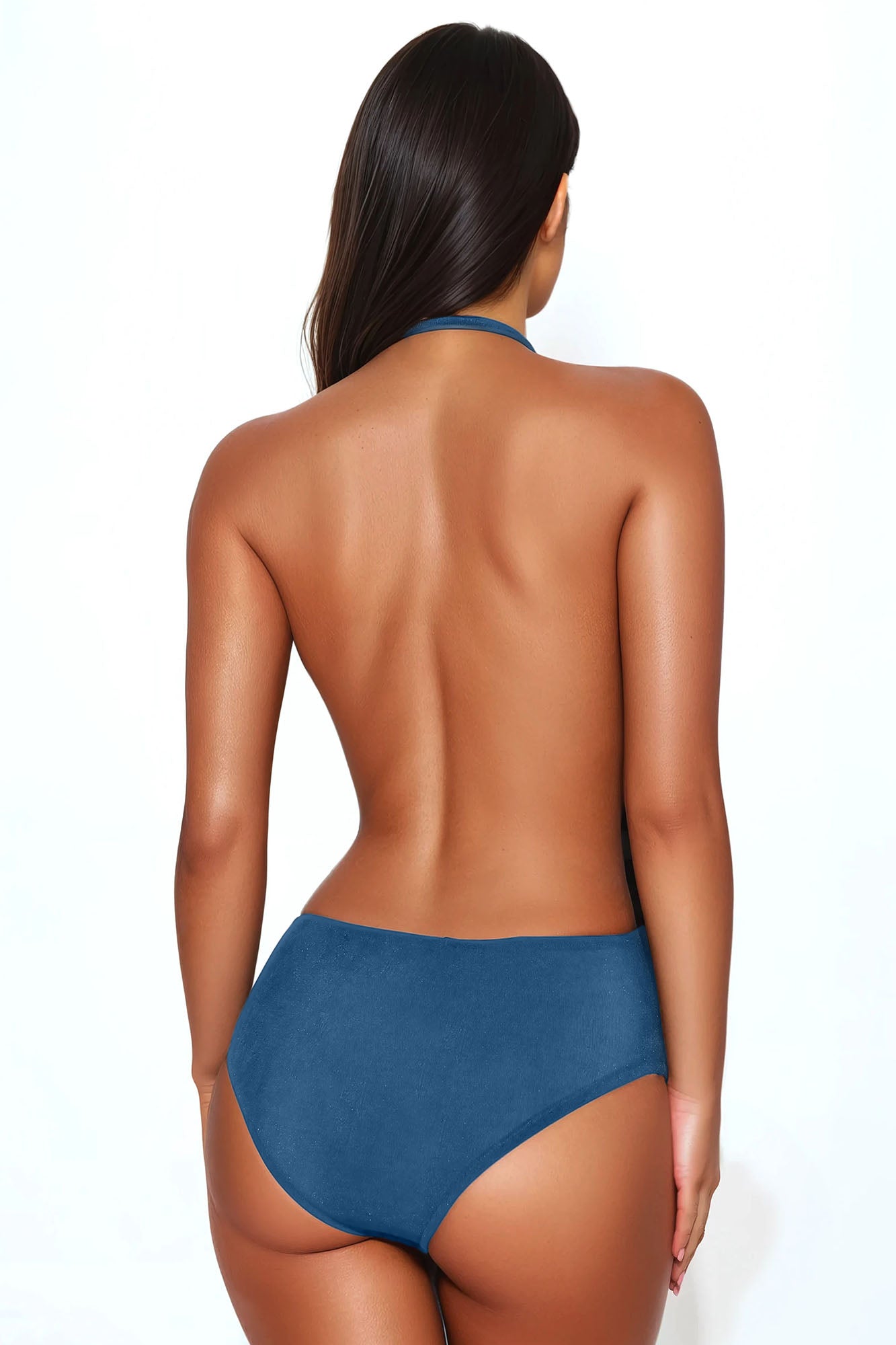 Tyra Ruched Halter Bodysuit - Blue