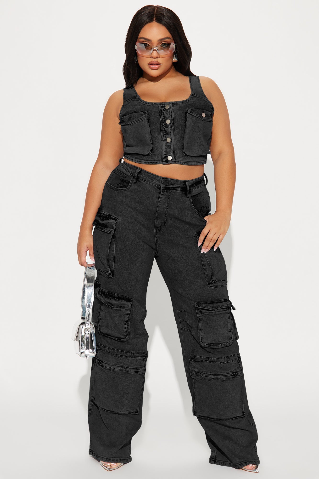 Losing Time Cargo Pant Set - Black