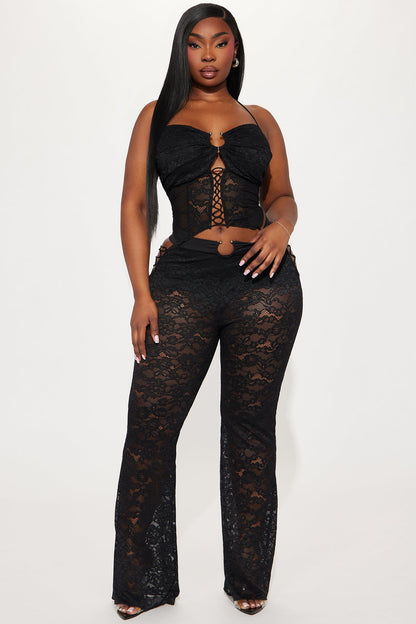 Hot Moves Lace Pant Set - Black