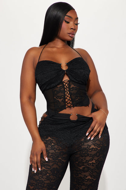 Hot Moves Lace Pant Set - Black