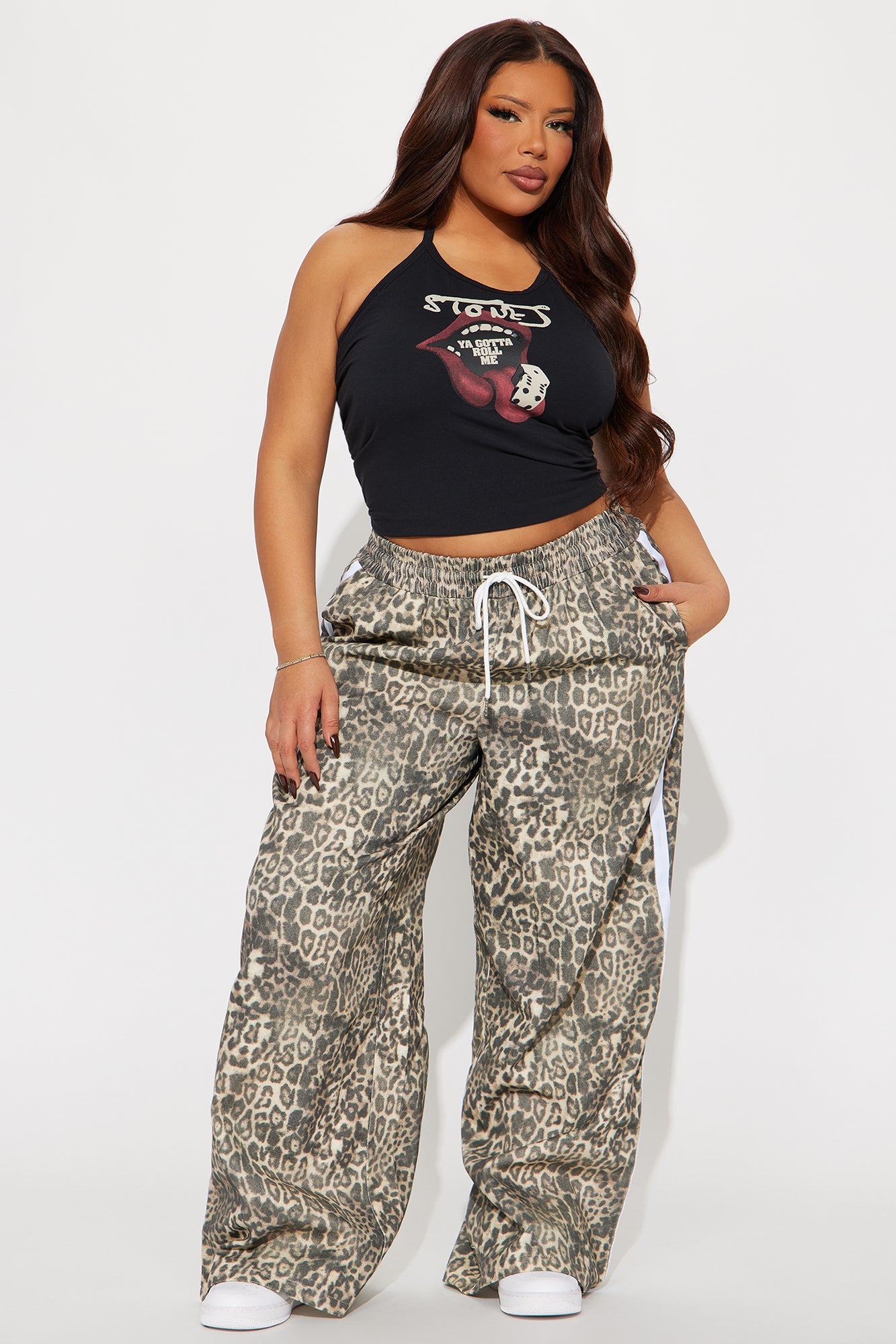 Have My Word Leopard Twill Wide Leg Pant - Cream/combo
