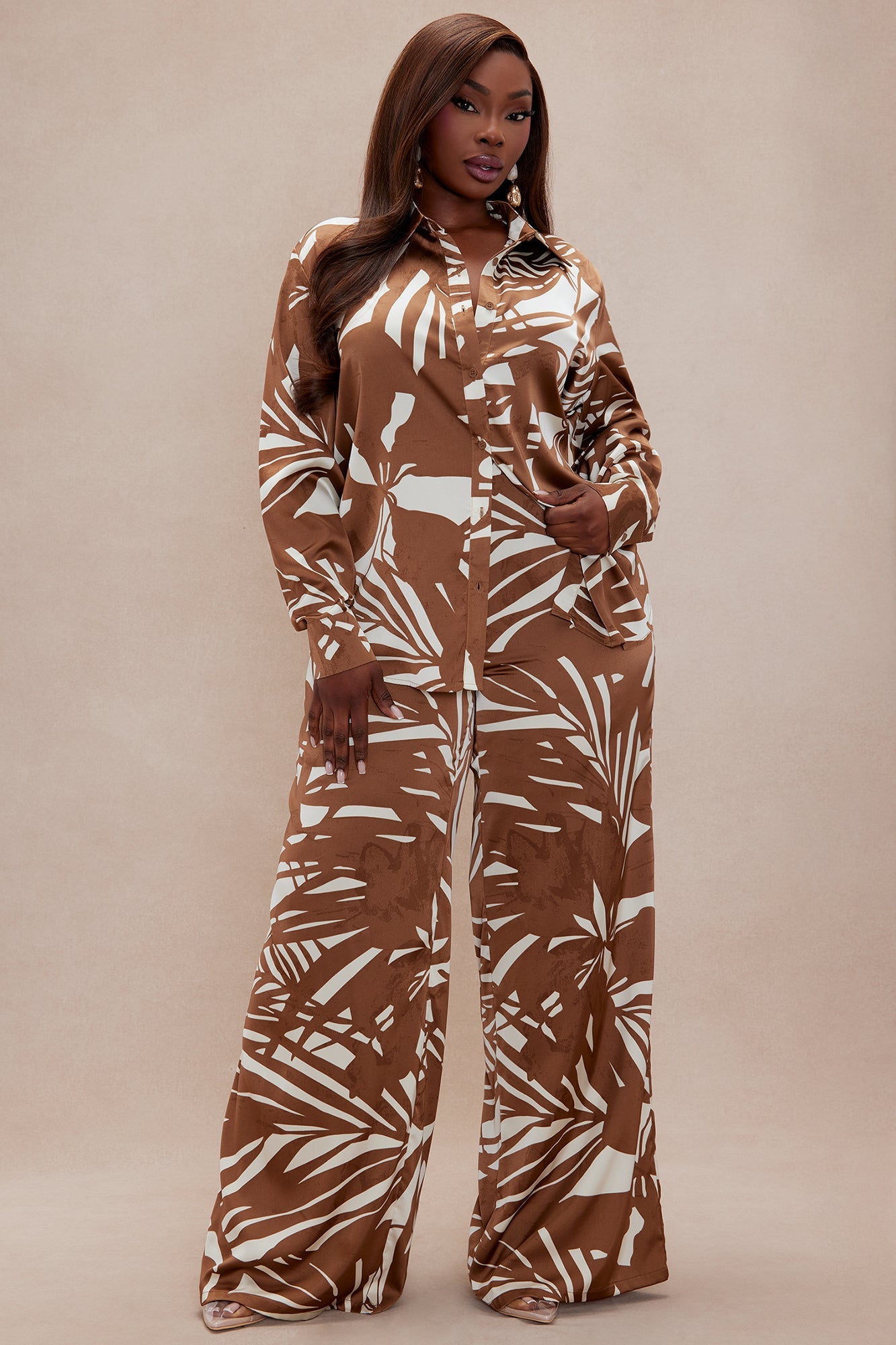 Sasha Satin Pant Set - Brown/combo
