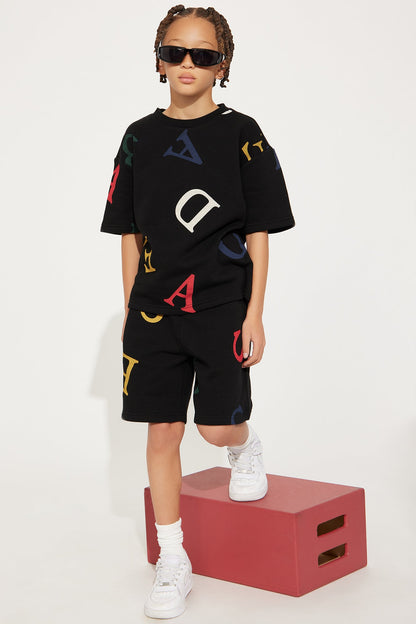 Mini Tyson Letters Oversized Short Sleeve Tee - Black