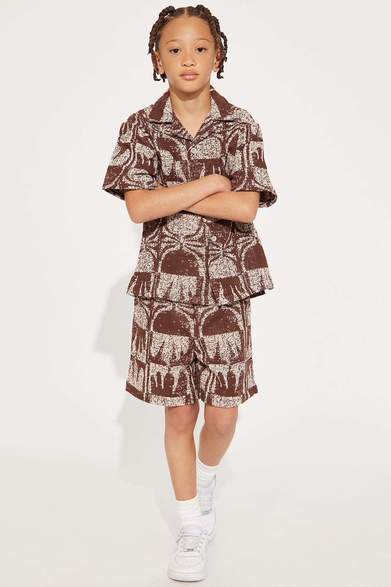Mini Tribal Pattern Relaxed Shorts - Brown/combo