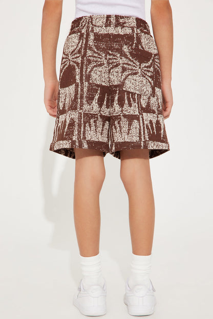 Mini Tribal Pattern Relaxed Shorts - Brown/combo