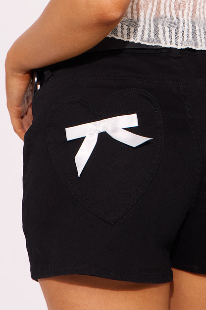 Breaking Hearts Bow Tie Short - Black