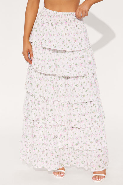 Isabella Ruffled Maxi Skirt - White/combo