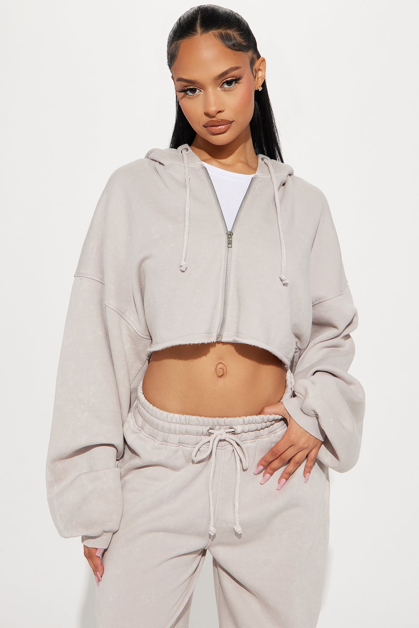 On The Go Fleece Pant Set - Taupe