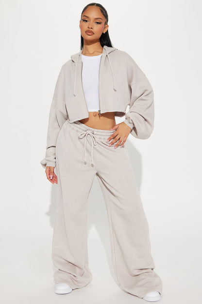 On The Go Fleece Pant Set - Taupe