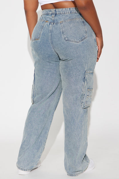 Always On The Move Cargo Straight Leg Jeans - Medium Wash