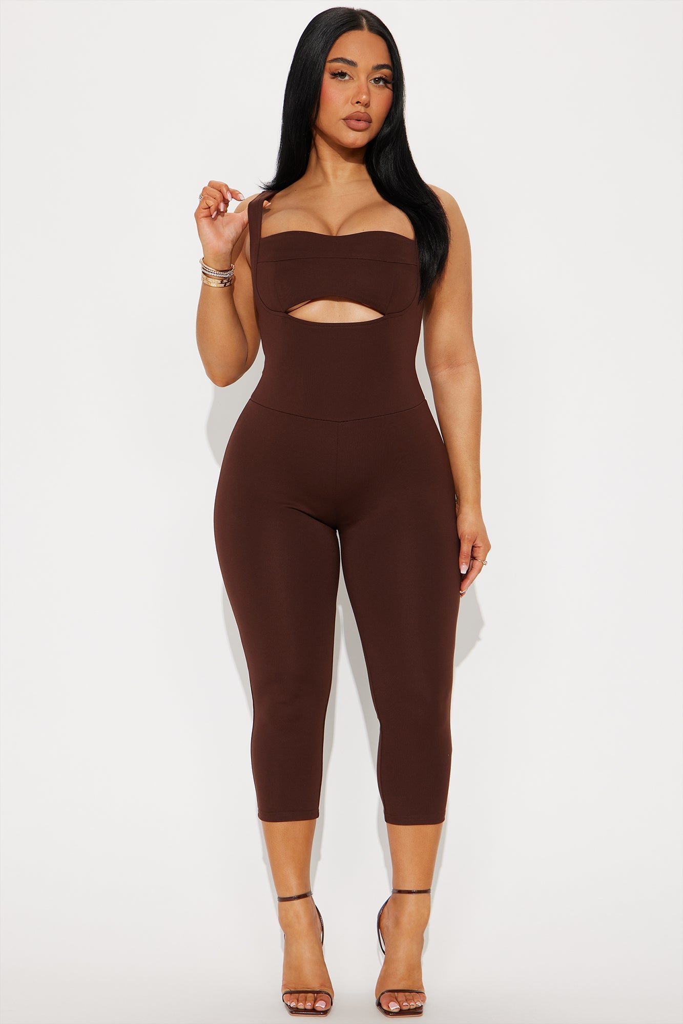 The Mia Ponte Sweetheart Capri Jumpsuit - Chocolate