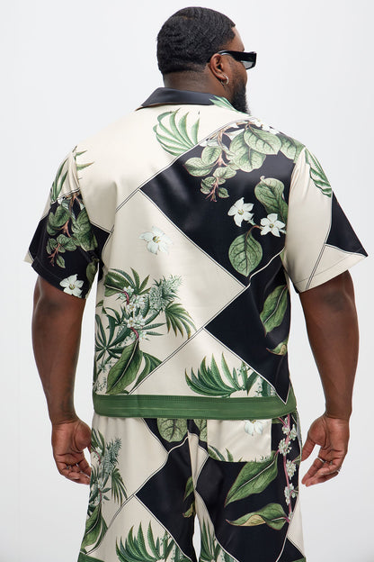 Agrarian Printed Cuban Collar Shirt - Green/combo