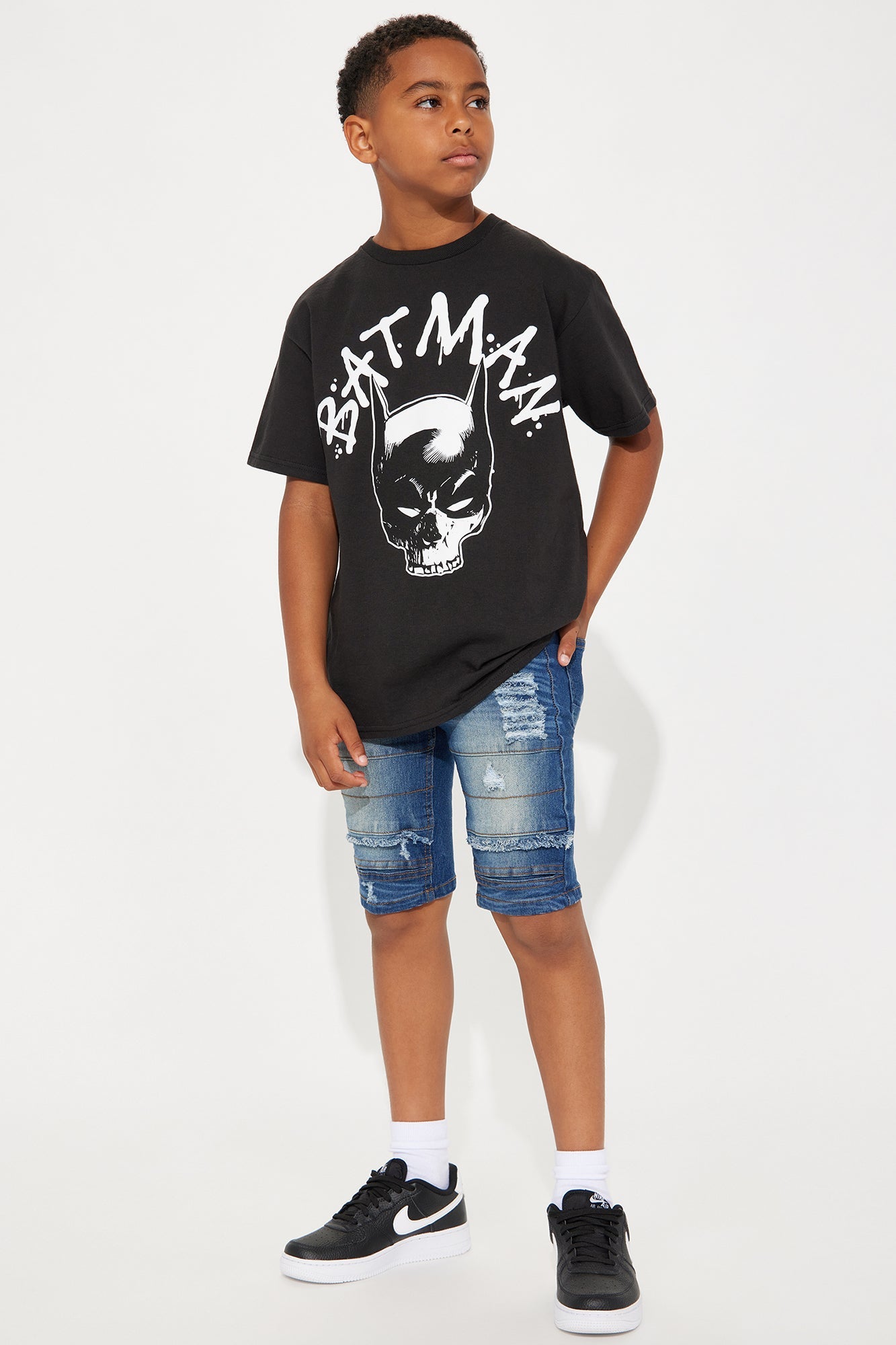 Mini Acid Wash Denim Distressed Moto Shorts - Medium Wash