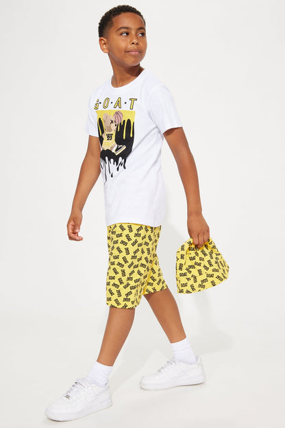 Mini Jump Around Goat Short Set With Hat - Mustard/combo